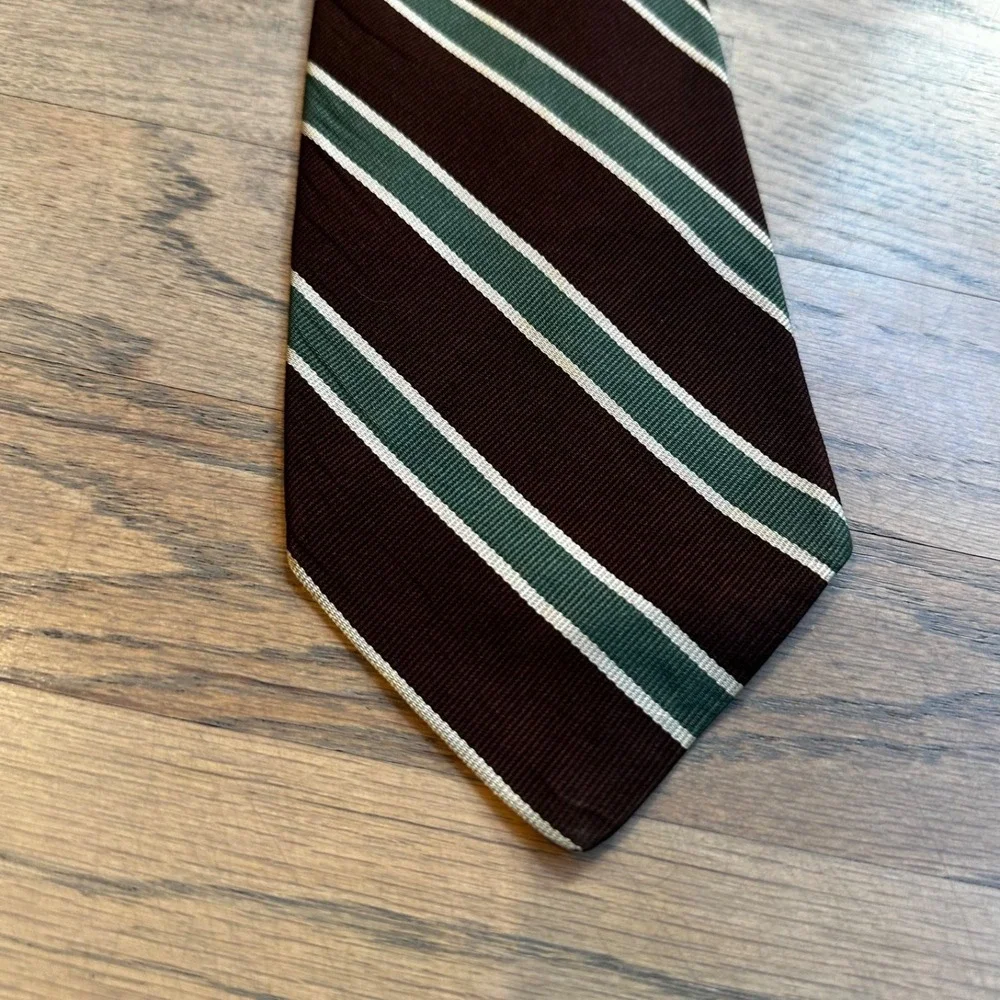 Vintage Brooks Brothers Black Label Silk Tie Mens Brown Green Stripe - England